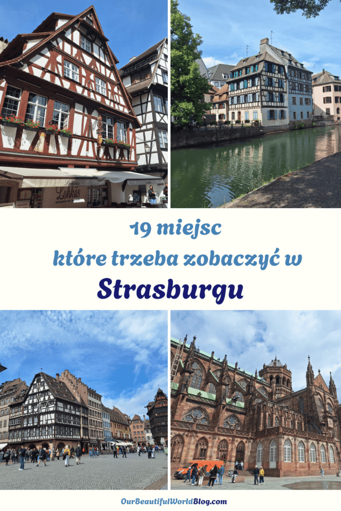 Pinterest pin pokazujący przewodnik po Strasburgu ze zdjęciami domów z muru pruskiego i katedry
